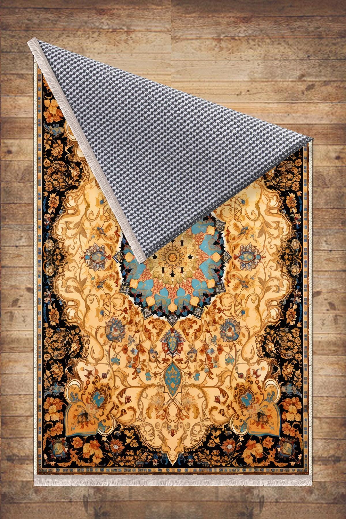 Persian Ethnic Victorian Tribal Rug - Brown Yellow Green Turkish Floral Medieval Carpet, Soft Textured Kitchen Runner Bohemian Area Rug