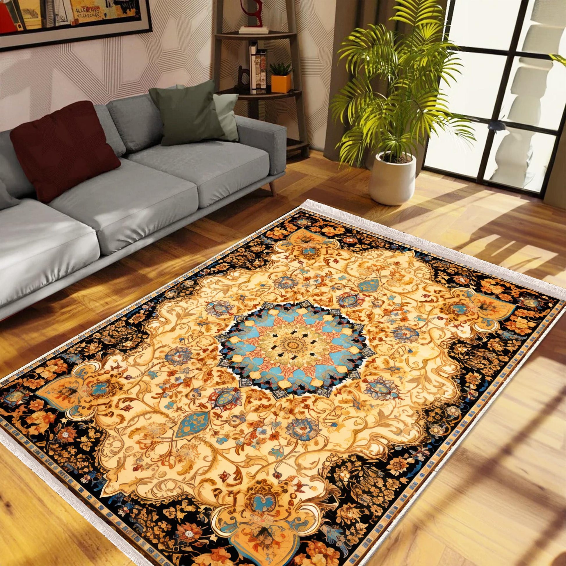 Persian Ethnic Victorian Tribal Rug - Brown Yellow Green Turkish Floral Medieval Carpet, Soft Textured Kitchen Runner Bohemian Area Rug
