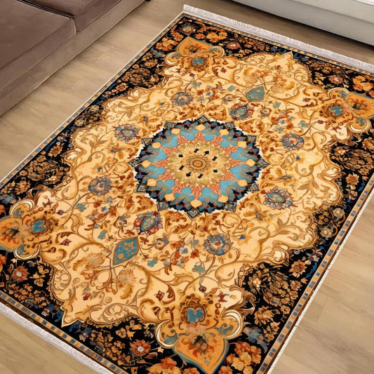Persian Ethnic Victorian Tribal Rug - Brown Yellow Green Turkish Floral Medieval Carpet, Soft Textured Kitchen Runner Bohemian Area Rug