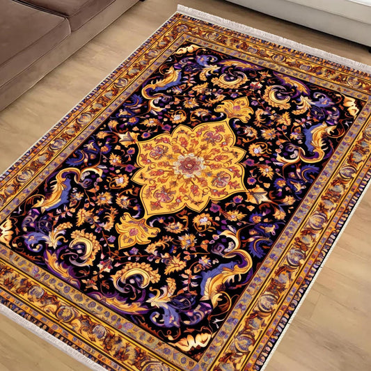 Persian Ethnic Victorian Tribal Rug - Brown Purple Black Turkish Floral Medieval Carpet, Soft Textured Kitchen Runner Bohemian Area Rug