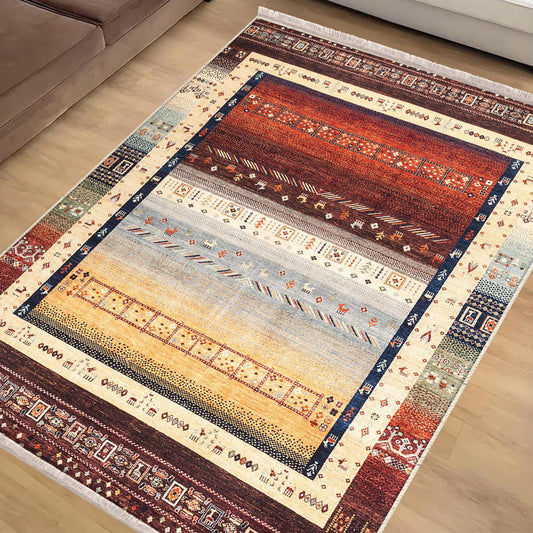 Authentic Ethnic Retro Persian Non-Slip Turkish Kilim Area Rug, Washable Living Room Rugs with pillow case gift, Housewarming Gift