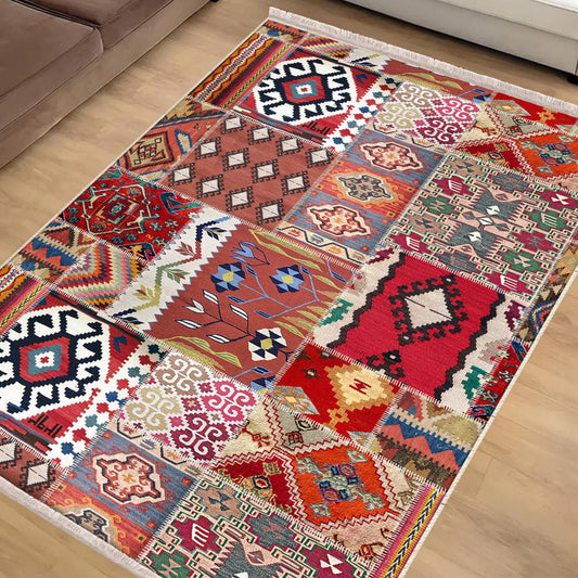 Authentic Ethnic Retro Persian Non-Slip Turkish Kilim Area Rug, Washable Living Room Rugs with pillow case gift, Housewarming Gift