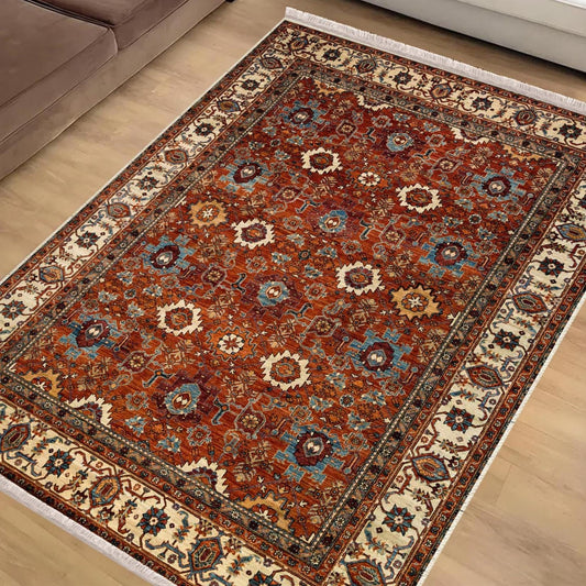 Brown Southwest Classic Area Rug|Ethnic Print Turkish Rug|Vintage Carpet|Washable Living Room Rug|Ottoman Court Carpet|Traditional Decor