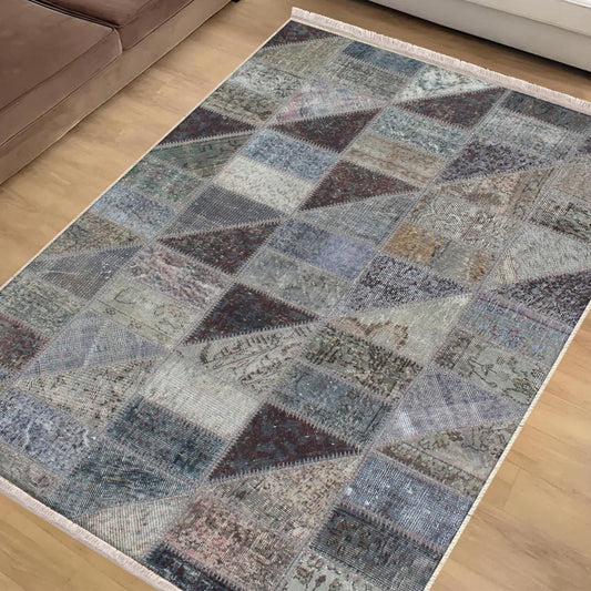 Gray Geometric Patchwork Design Kilim Area Rug Runner, Boho Accent Carpet, Unique Room Mat, Washable Anti-Slip Rug with pillow case gift