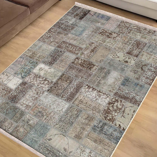 Brown Gray Retro Patchwork Design Kilim Area Rug Runner, Boho Accent Carpet, Unique Room Mat, Washable Anti-Slip Rug with pillow case gift