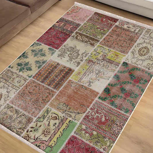 Vintage Retro Patchwork Design Kilim Area Rug Runner, Boho Accent Carpet, Unique Room Mat, Washable Anti-Slip Rug with pillow case gift