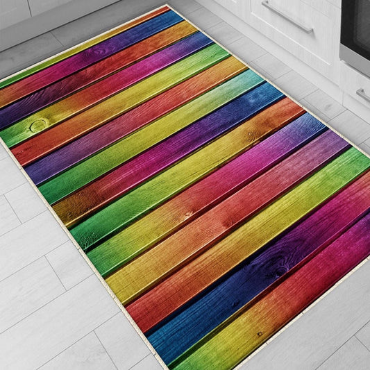 Colorful Wood Theme Non-Slip Kitchen Runner Rug - Washable Floor Mat, Modern Home Decor Kitchen Rug