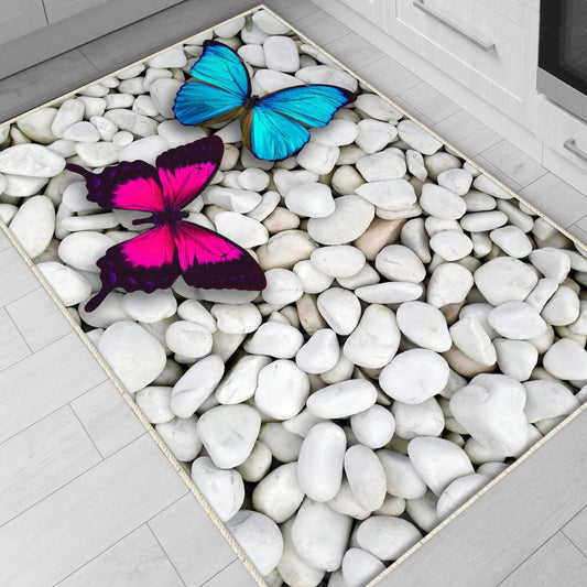 Non-Slip Kitchen Runner Rug Blue Pink Stone Butterfly, Washable Modern Floor Mat for Home Decor & Kitchen