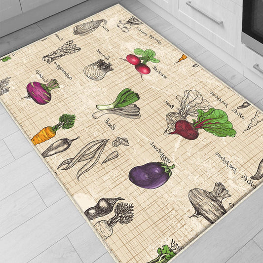 Vegetables Kitchen Runner Rug Non-Slip Washable Floor Mat Modern Decor Kitchen Mat Durable Anti-Fatigue Carpet Home Cooking Area Rug