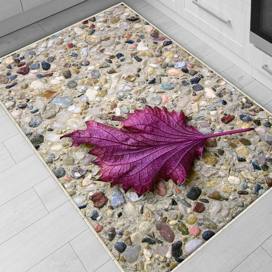 Purple Leaf Kitchen Runner Rug - Non-Slip, Washable Floor Mat for Kitchen & Home Decor, Modern Stone Wash Design