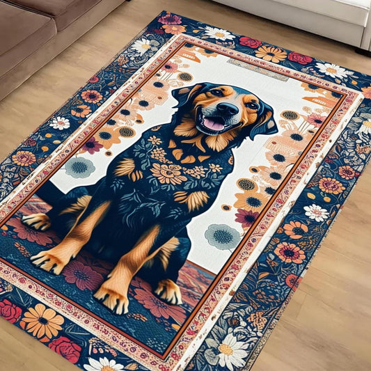 Vintage Dog Rug – Washable Floral Persian Carpet, Boho Puppy Lover Gift, Flower Pattern Pet Bed Area Rug, Dog Room Decor