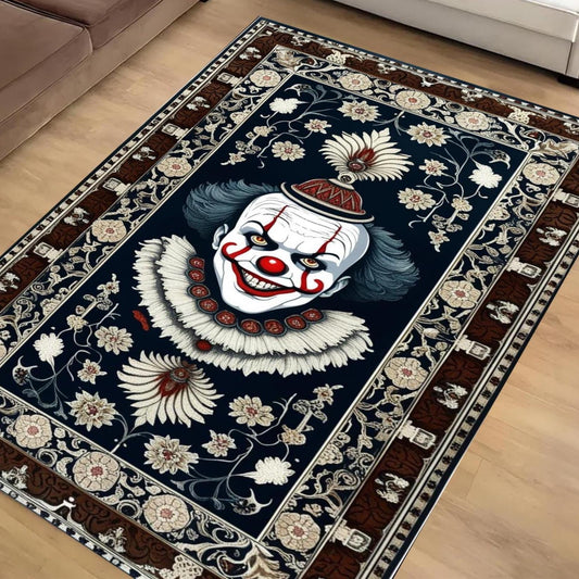 Scary Clown Rug for Gothic Decor, Horror Circus Clown Rug, Washable Non-Slip Gothic Rug, Home Gift Rug, Unique Horror Floor Mat