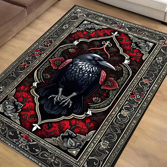 Raven Rug Dark Academia Boho Fairycore Decor | Satanic Gothic Crowcore Cottagecore Rug Witchy Aesthetic Carpet