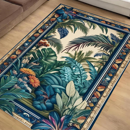 Tropical Forest Area Rug Non-Slip - Palm Trees Jungle Floral Carpet for Living Room Boho Botanical Nature Floor Decor