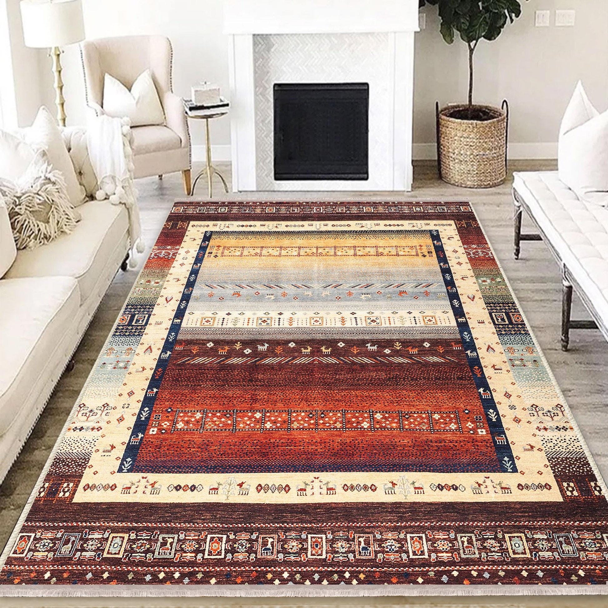 Authentic Ethnic Retro Persian Non-Slip Turkish Kilim Area Rug, Washable Living Room Rugs with pillow case gift, Housewarming Gift