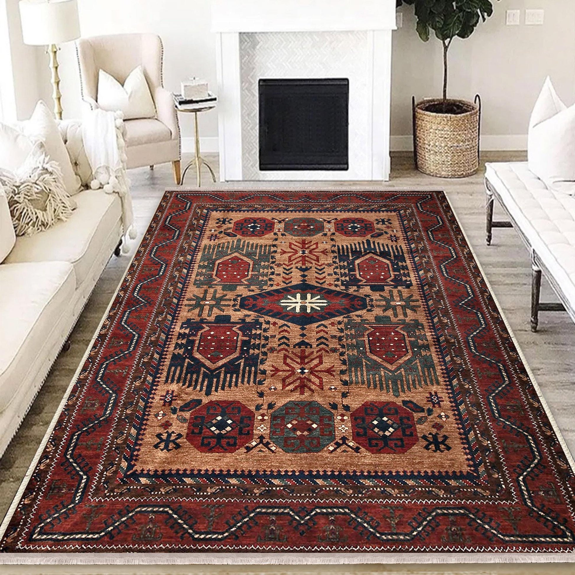 Authentic Ethnic Retro Persian Non-Slip Turkish Kilim Area Rug, Washable Living Room Rugs with pillow case gift, Housewarming Gift