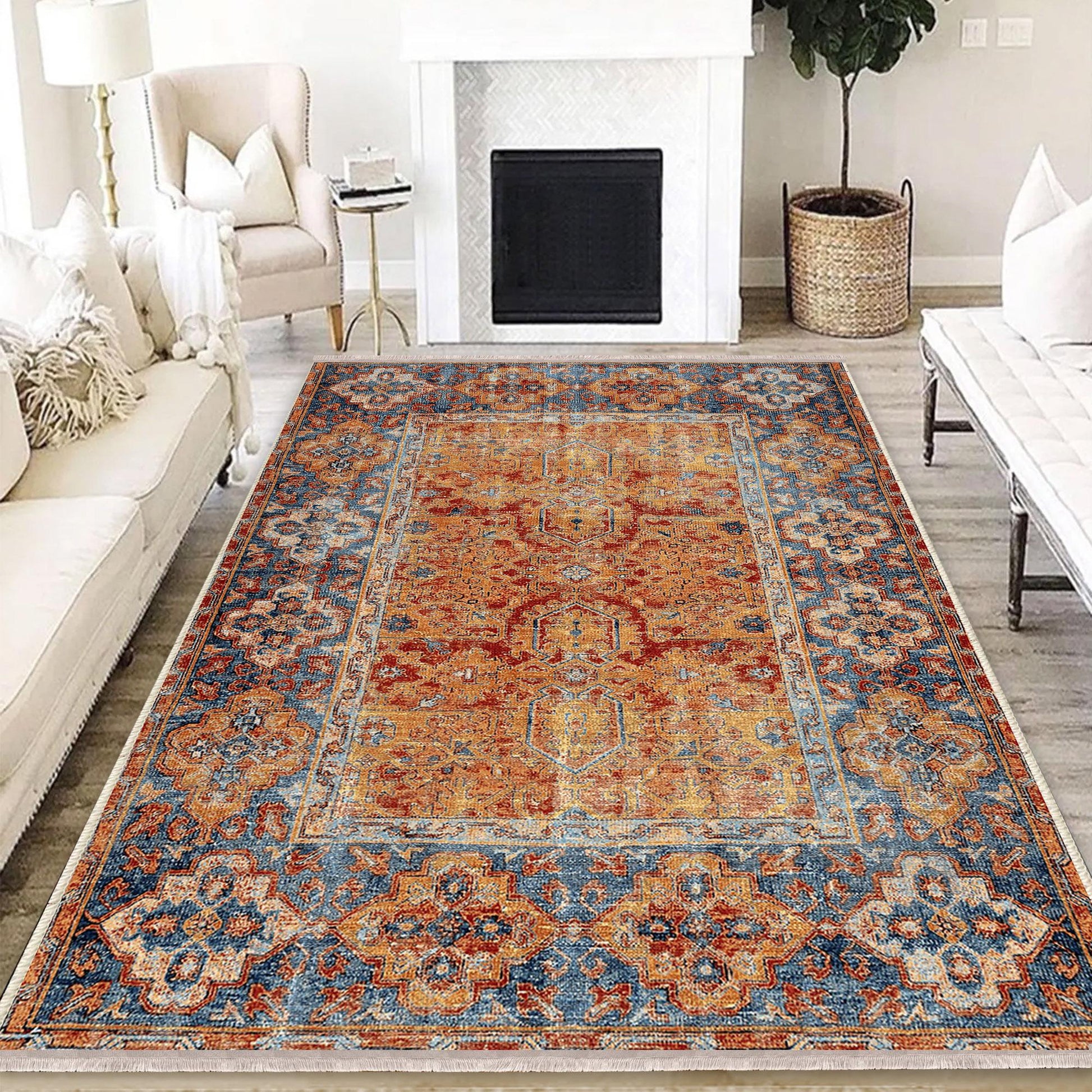 Authentic Ethnic Retro Persian Non-Slip Turkish Kilim Area Rug, Washable Living Room Rugs with pillow case gift, Housewarming Gift