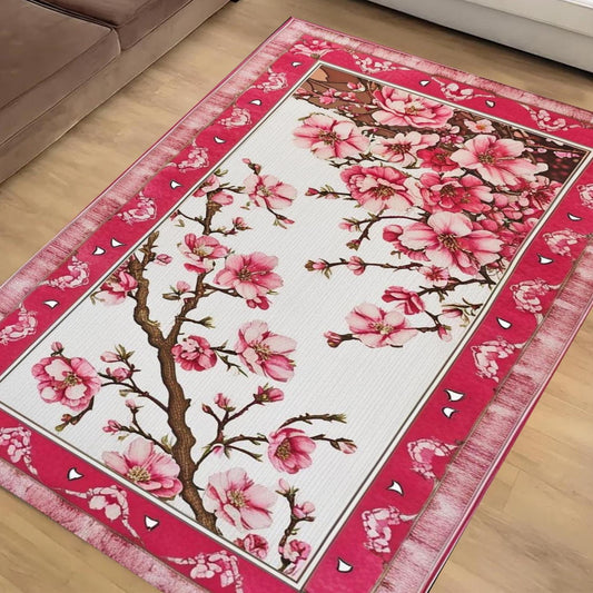 Cherry Blossom Rug Vintage Look Pink Rug Cozy Cottagecore Home Decor Cute Bedroom Aesthetic Girly Room Decor