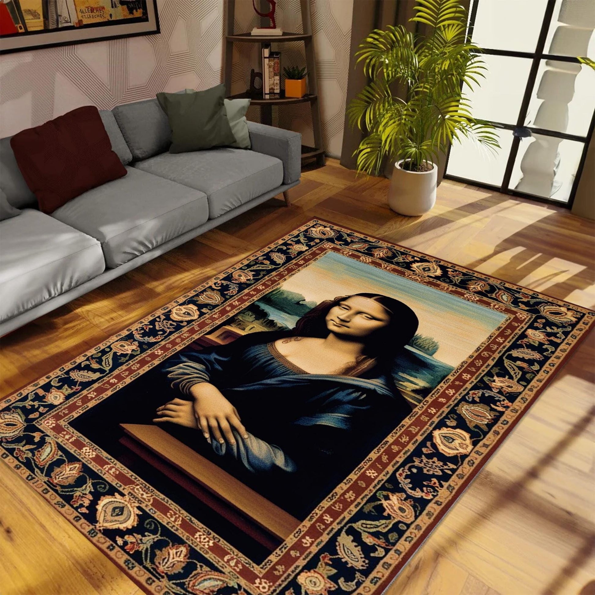 Mona Lisa Rug – Patterned Area Rug Featuring Leonardo da Vinci’s Famous Painting, Classical Art Decor, Unique Gift for Art Lovers