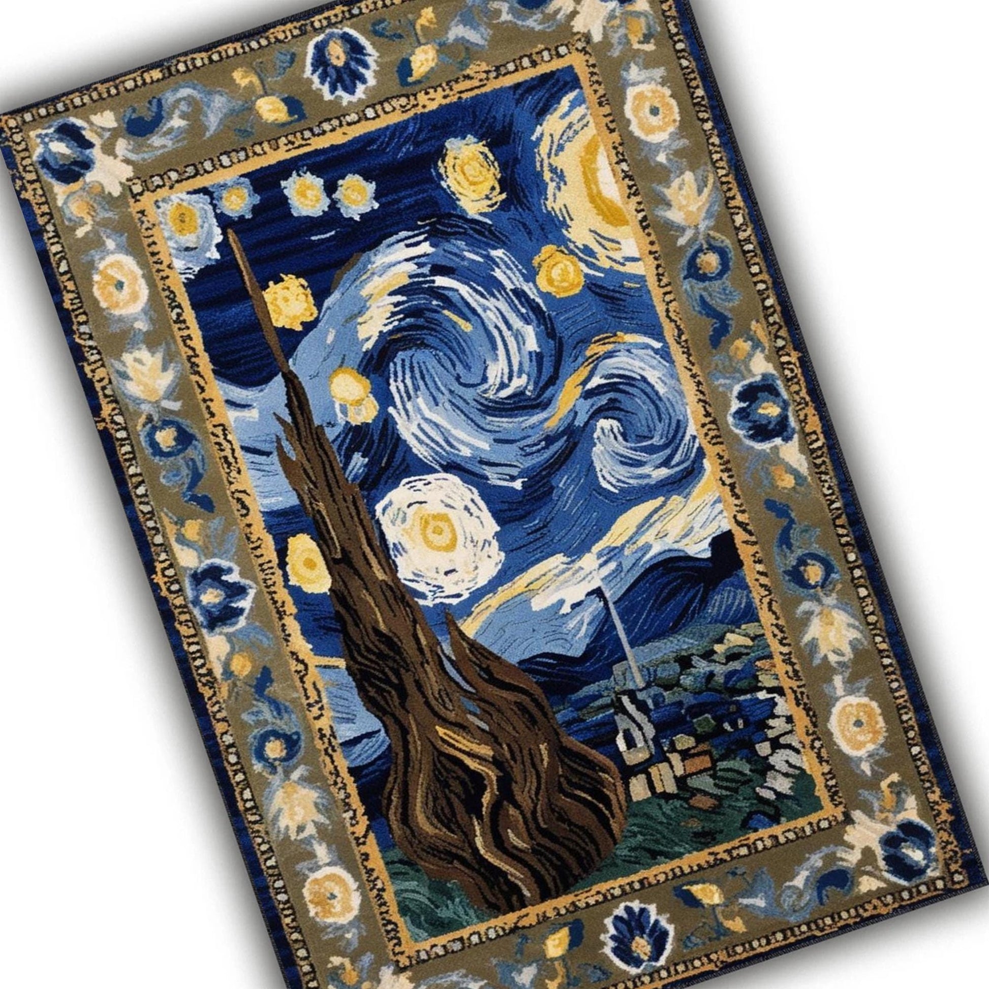 Vincent Van Gogh Starry Night Oriental Rug - Traditional Area Rug, Art-Inspired Carpet for Living Room & Bedroom Decor
