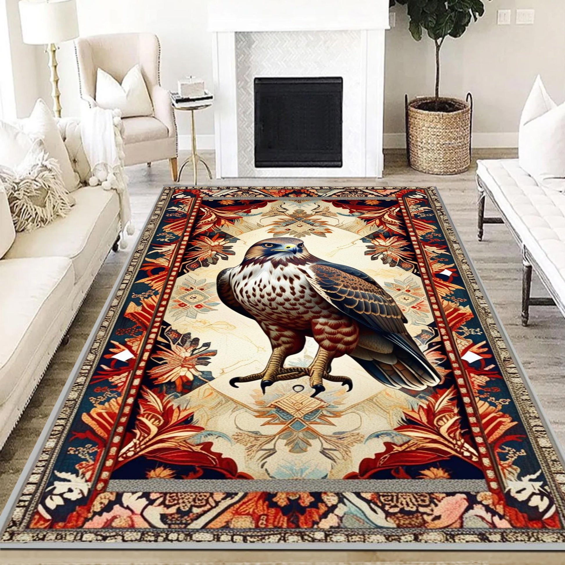 Red Tailed Hawk Rug - Rustic Animal Rug for Country Home Decor, Maximalist Room Decoration, Unique Gift for Nature Lovers