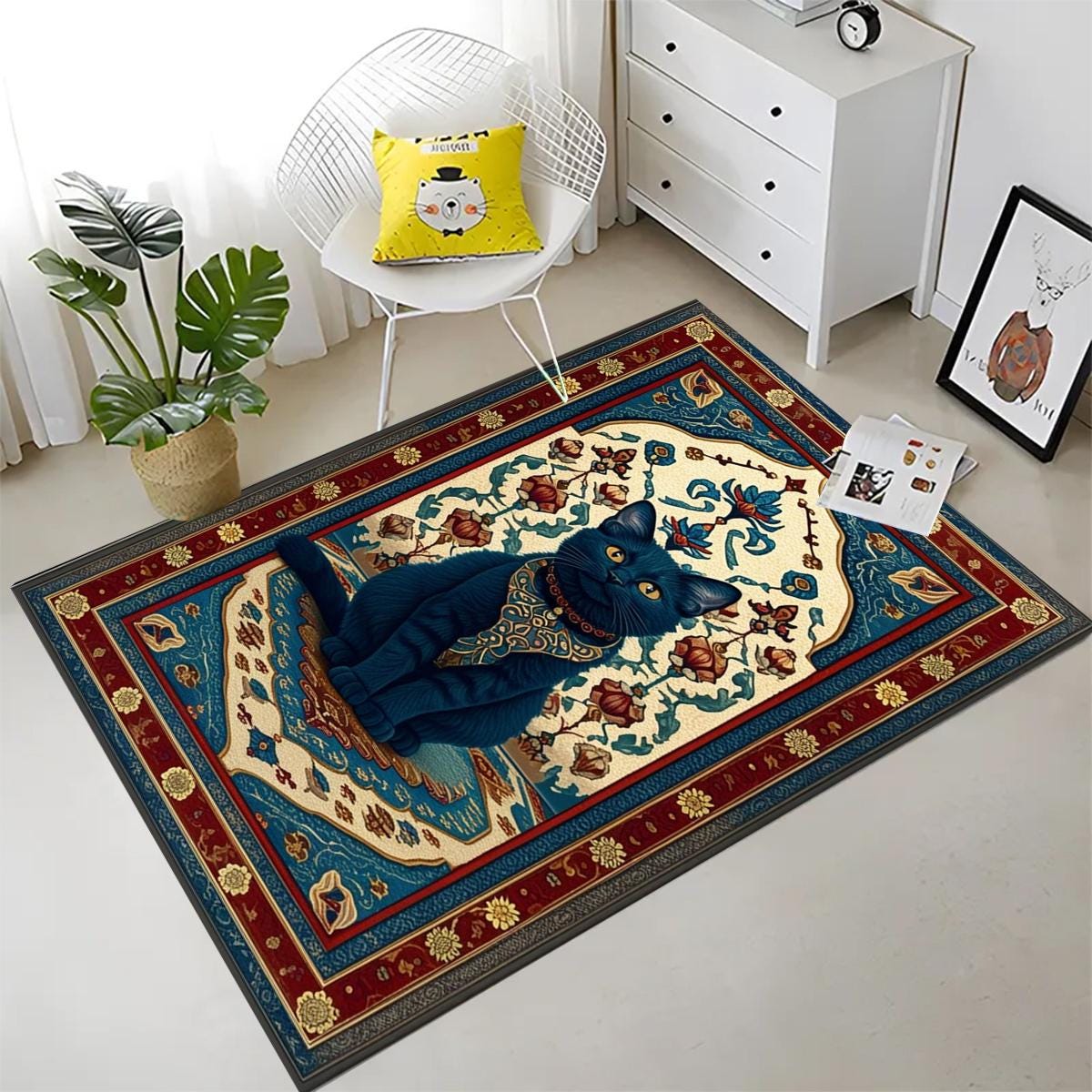 Whimsical Cat Rug Gothic Decor Dark Cottagecore Dark Academia Rug Moody Maximalism Cat Lovers Housewarming Gift