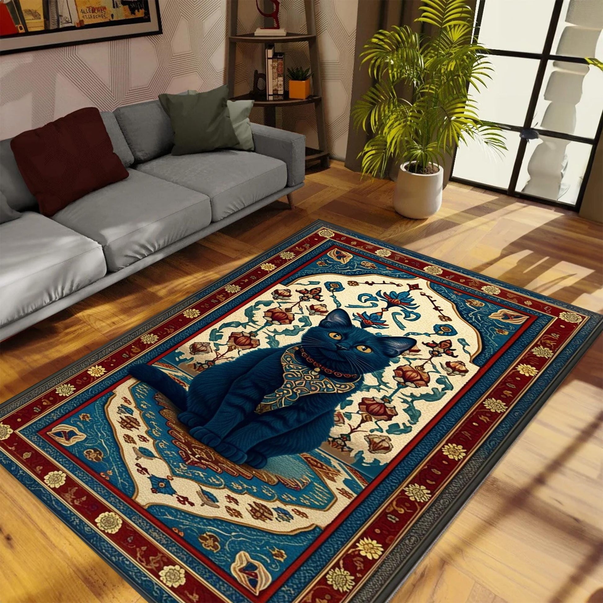 Whimsical Cat Rug Gothic Decor Dark Cottagecore Dark Academia Rug Moody Maximalism Cat Lovers Housewarming Gift