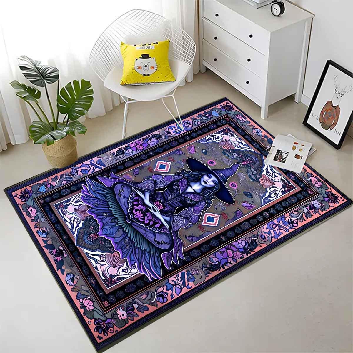 Witchcraft Rug Purple Gothic Floral Mystical Magical Decor for Bedroom Witchy Gift Ethereal Botanical Rug Whimsigoth Aesthetic