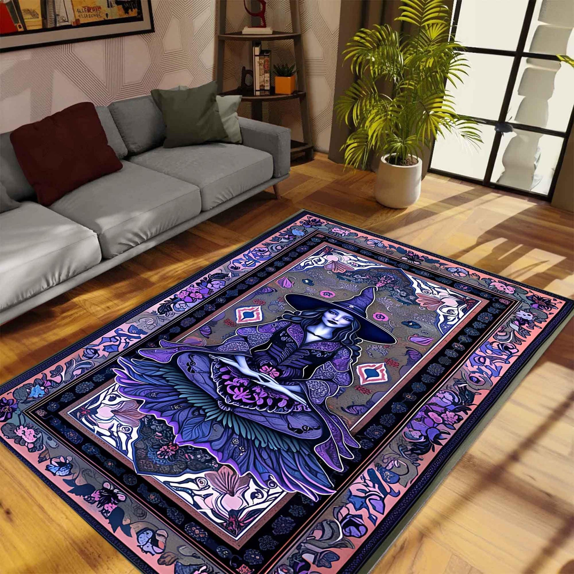 Witchcraft Rug Purple Gothic Floral Mystical Magical Decor for Bedroom Witchy Gift Ethereal Botanical Rug Whimsigoth Aesthetic