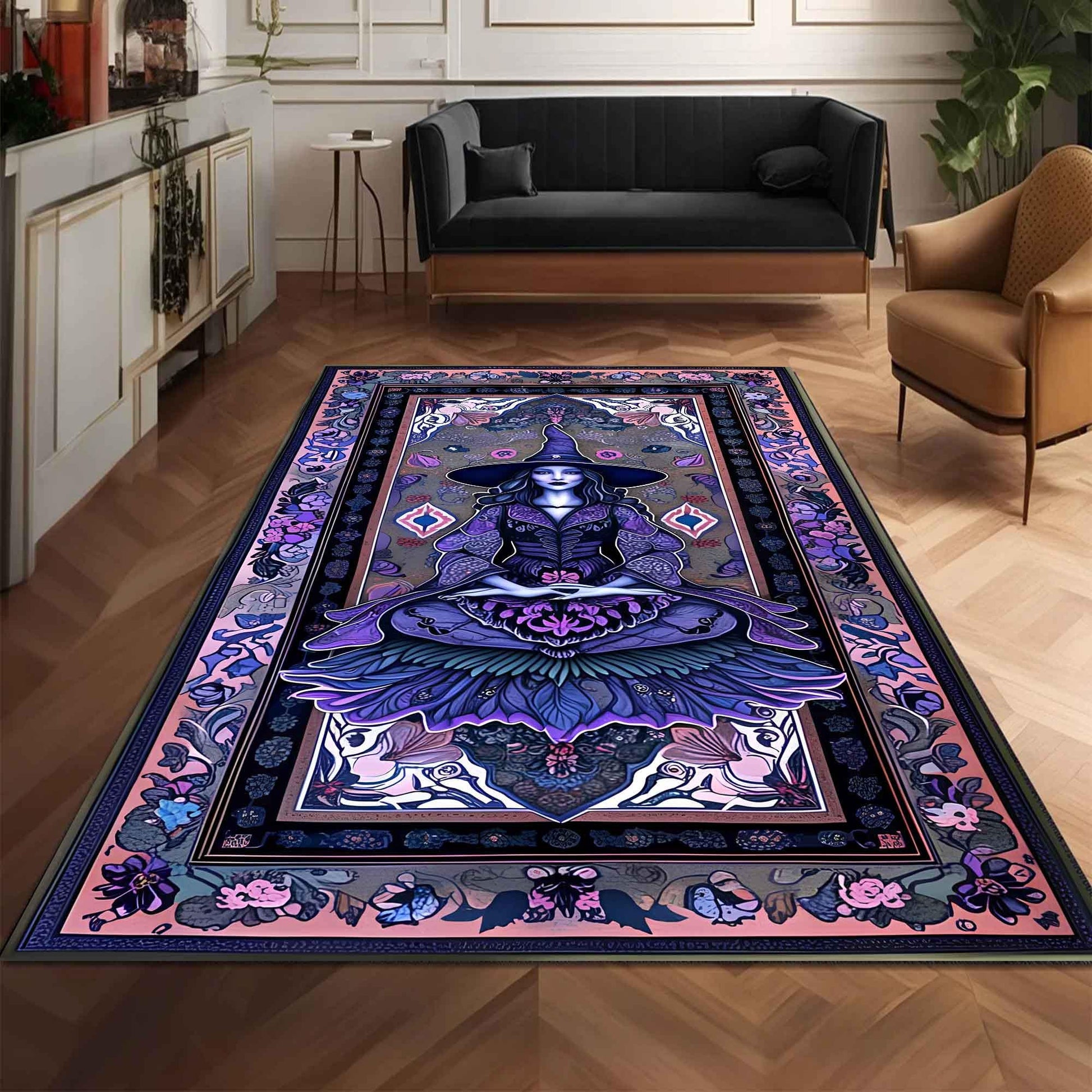 Witchcraft Rug Purple Gothic Floral Mystical Magical Decor for Bedroom Witchy Gift Ethereal Botanical Rug Whimsigoth Aesthetic