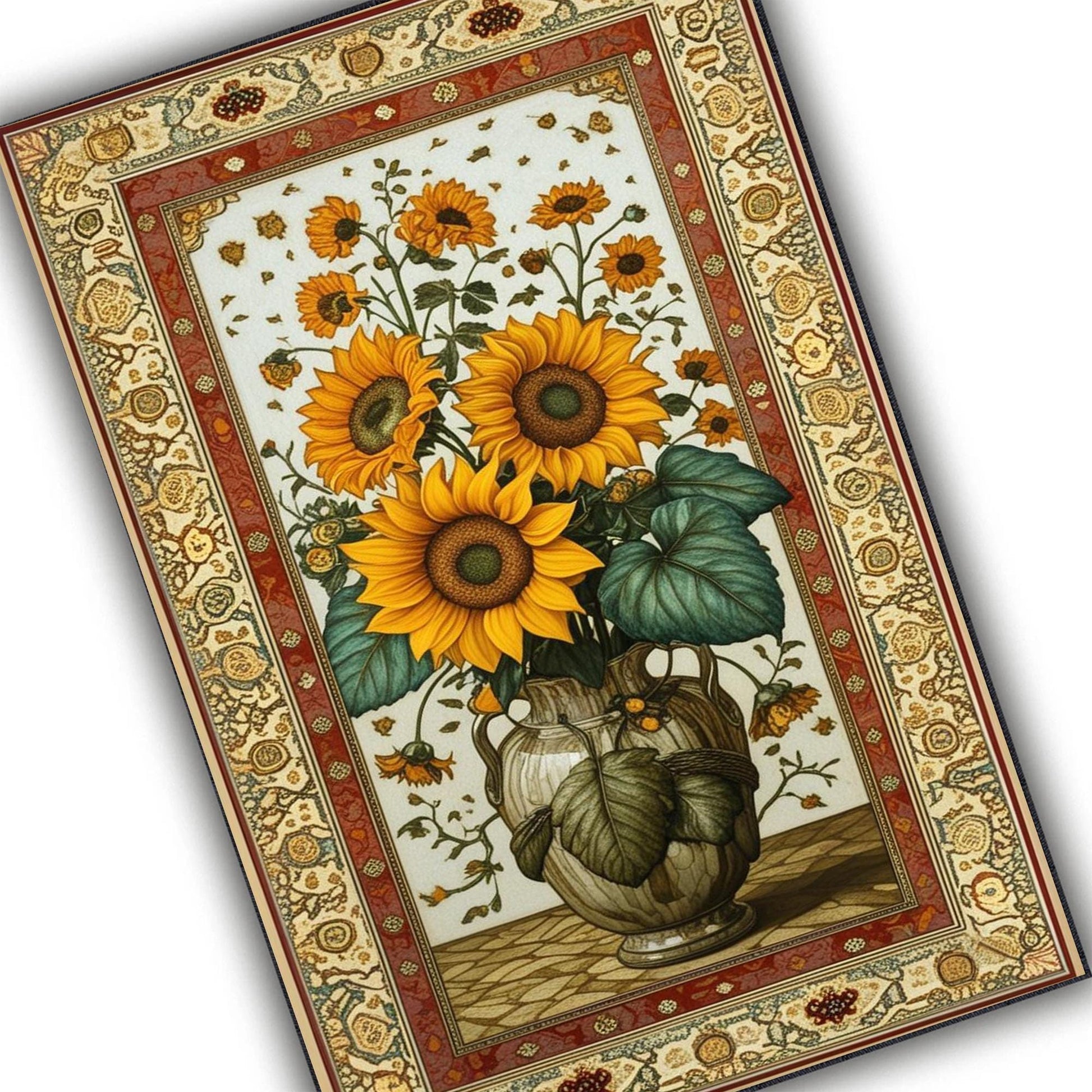 Sunflower Area Rug for Living Room & Bedroom, Traditional Rustic Colorful Flowers Rug, Painting Style Floral Decor Kitchen Mat