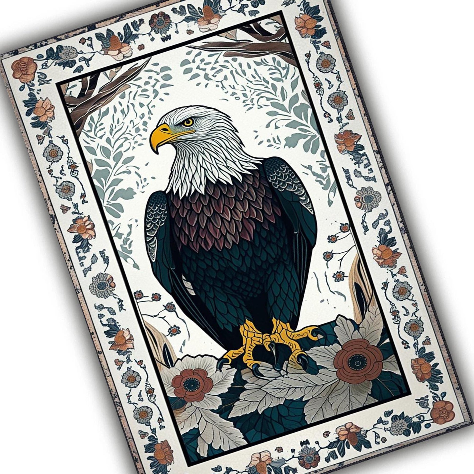 Rustic Eagle Area Rug – Majestic Bald Eagle Decor, Cabin & Lodge Animal Rug, Rustic Home & Country Maximalist Room Decoration Gift