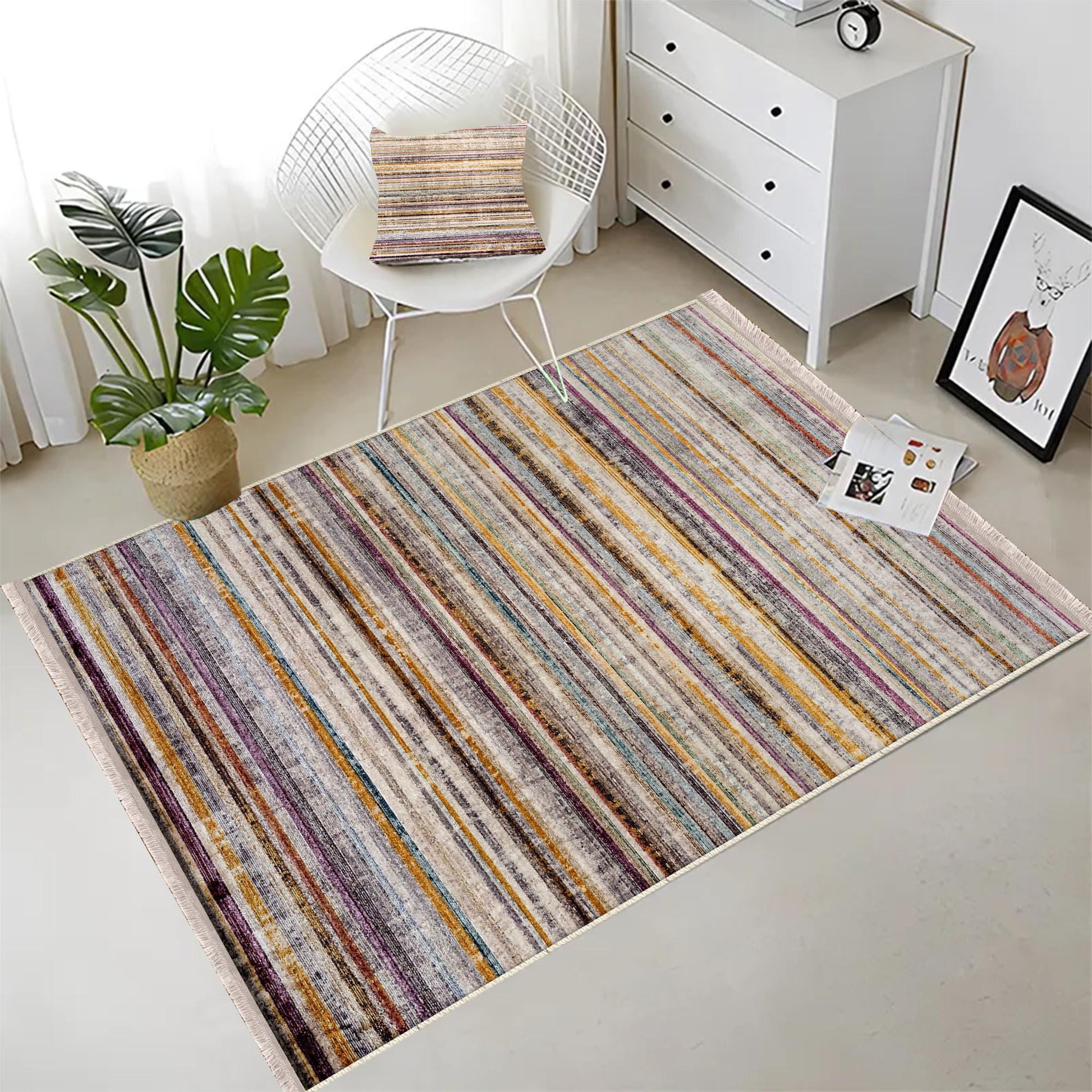 Authentic Ethnic Retro Persian Non-Slip Turkish Kilim Area Rug, Washable Living Room Rugs with pillow case gift, Housewarming Gift