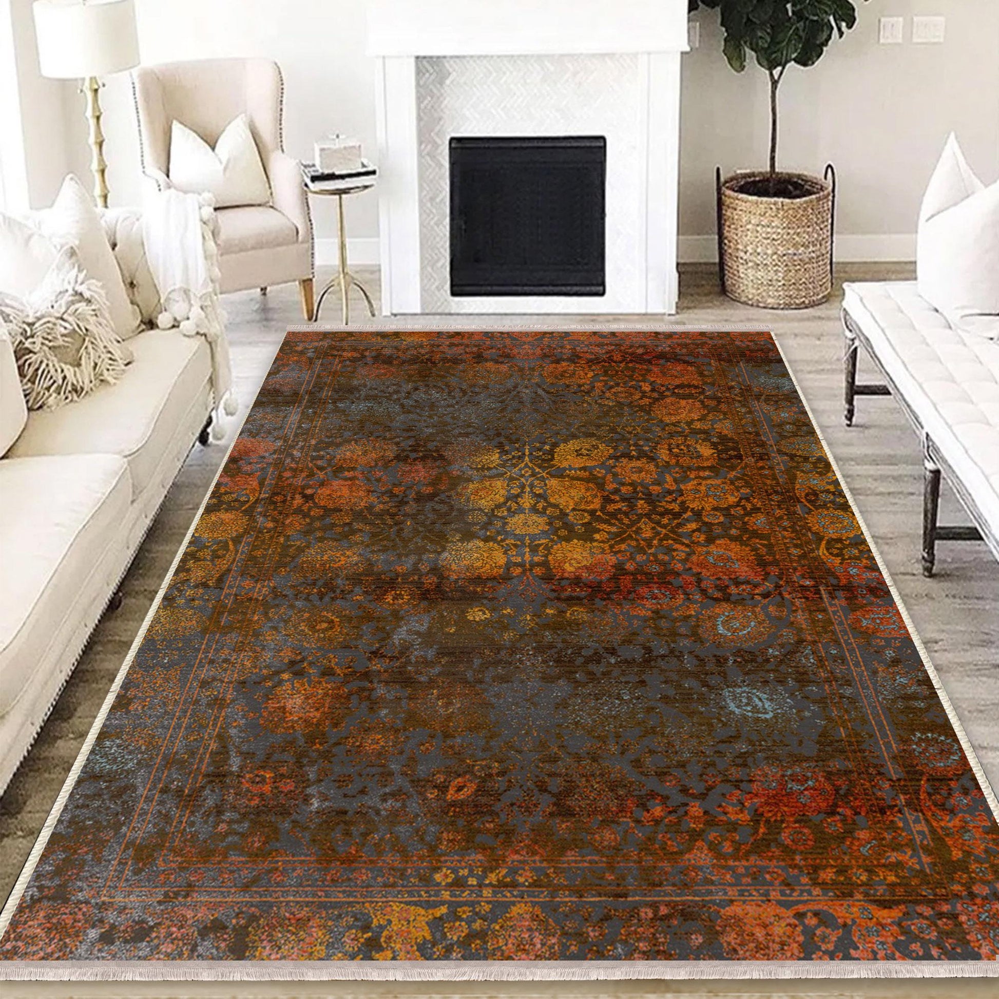 Authentic Ethnic Retro Persian Non-Slip Turkish Kilim Area Rug, Washable Living Room Rugs with pillow case gift, Housewarming Gift