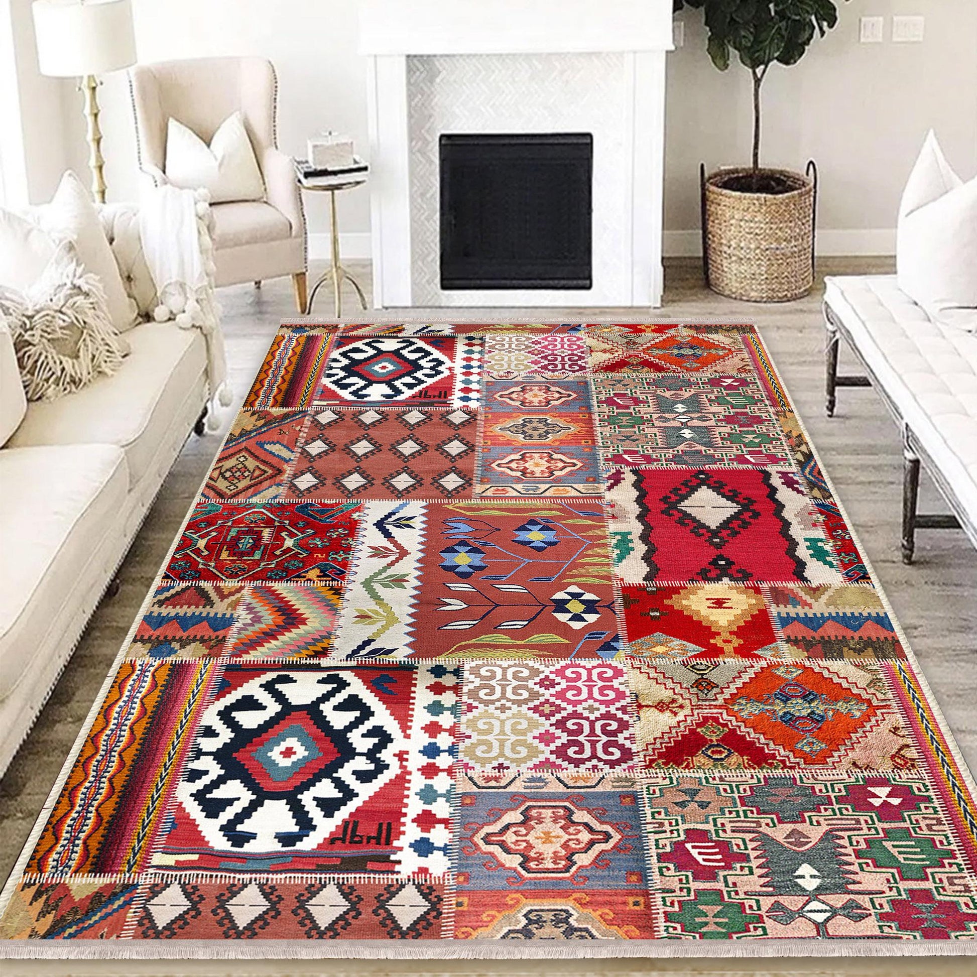 Authentic Ethnic Retro Persian Non-Slip Turkish Kilim Area Rug, Washable Living Room Rugs with pillow case gift, Housewarming Gift
