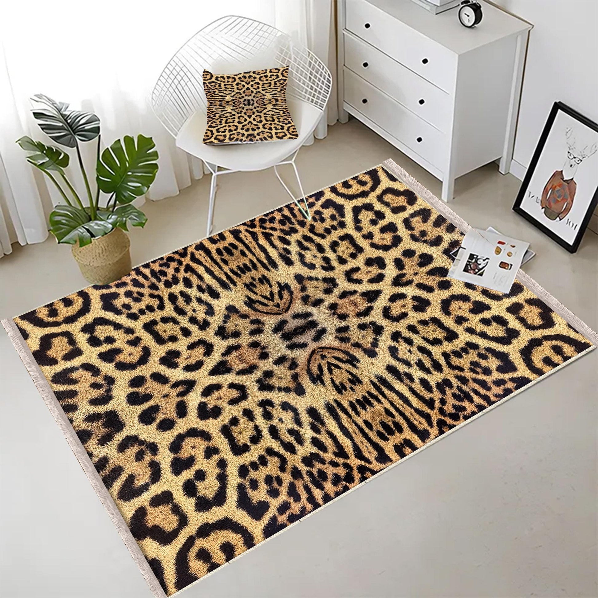 Authentic Ethnic Retro Persian Anatolian Turkish Kilim Area Rug, Washable Non Slip Living Room Rugs with pillow case gift, Leopard Theme Rug