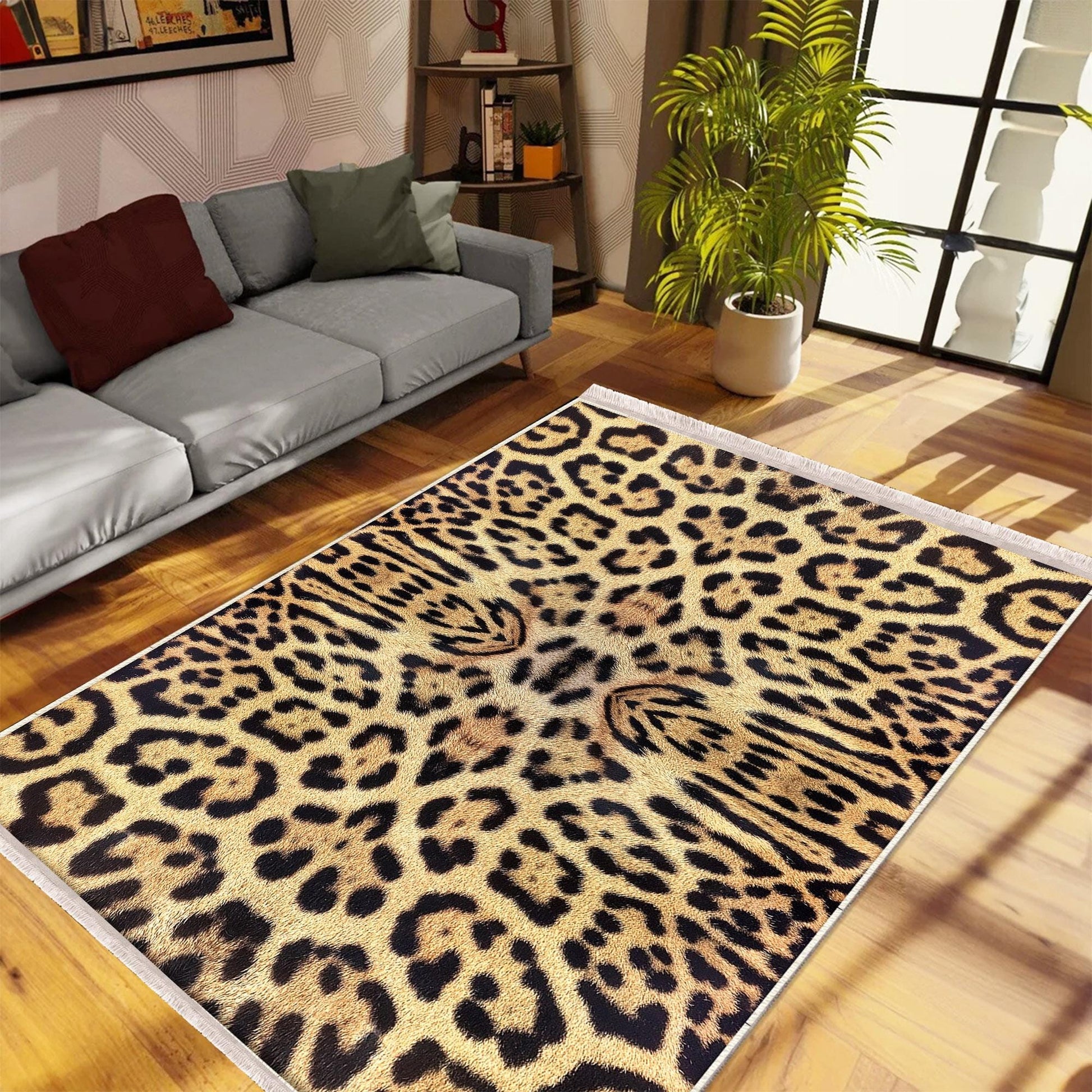 Authentic Ethnic Retro Persian Anatolian Turkish Kilim Area Rug, Washable Non Slip Living Room Rugs with pillow case gift, Leopard Theme Rug