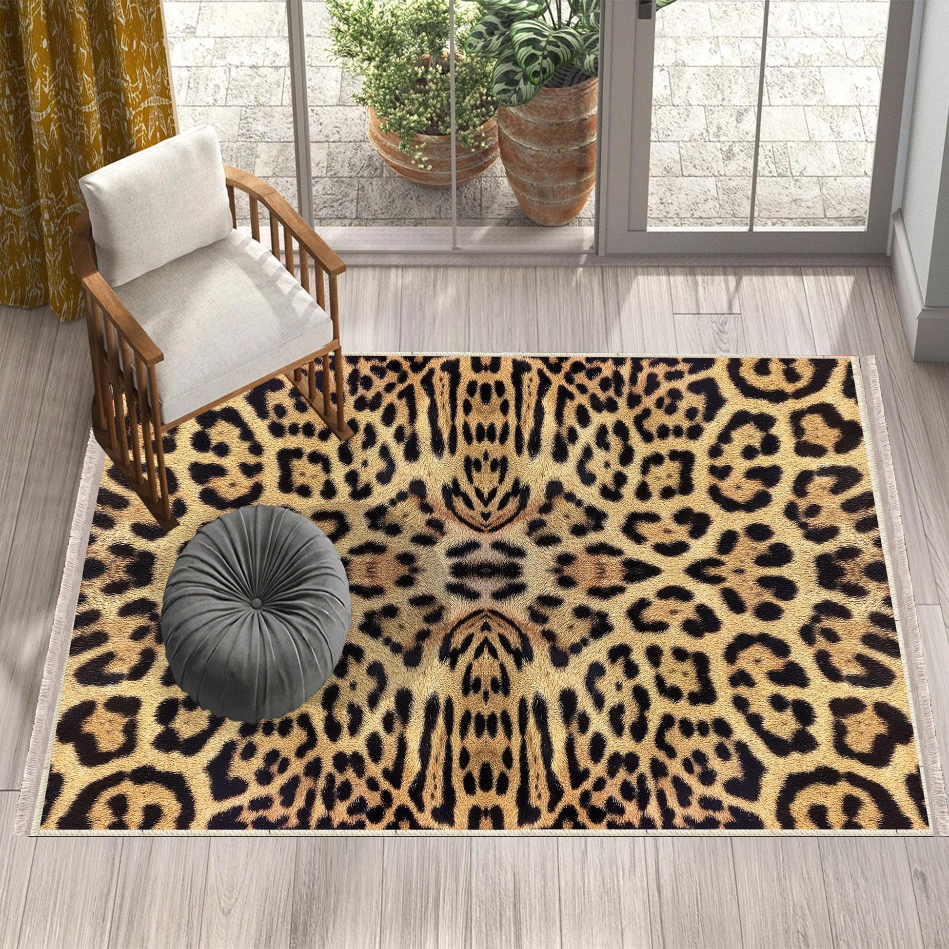 Authentic Ethnic Retro Persian Anatolian Turkish Kilim Area Rug, Washable Non Slip Living Room Rugs with pillow case gift, Leopard Theme Rug