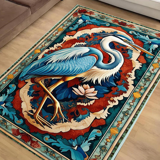 Pelican Area Rug, Vintage Coastal Nautical Beach Cottagecore Marine Decor, Rustic Kitchen Accent Carpet, Chenille Washable Rug