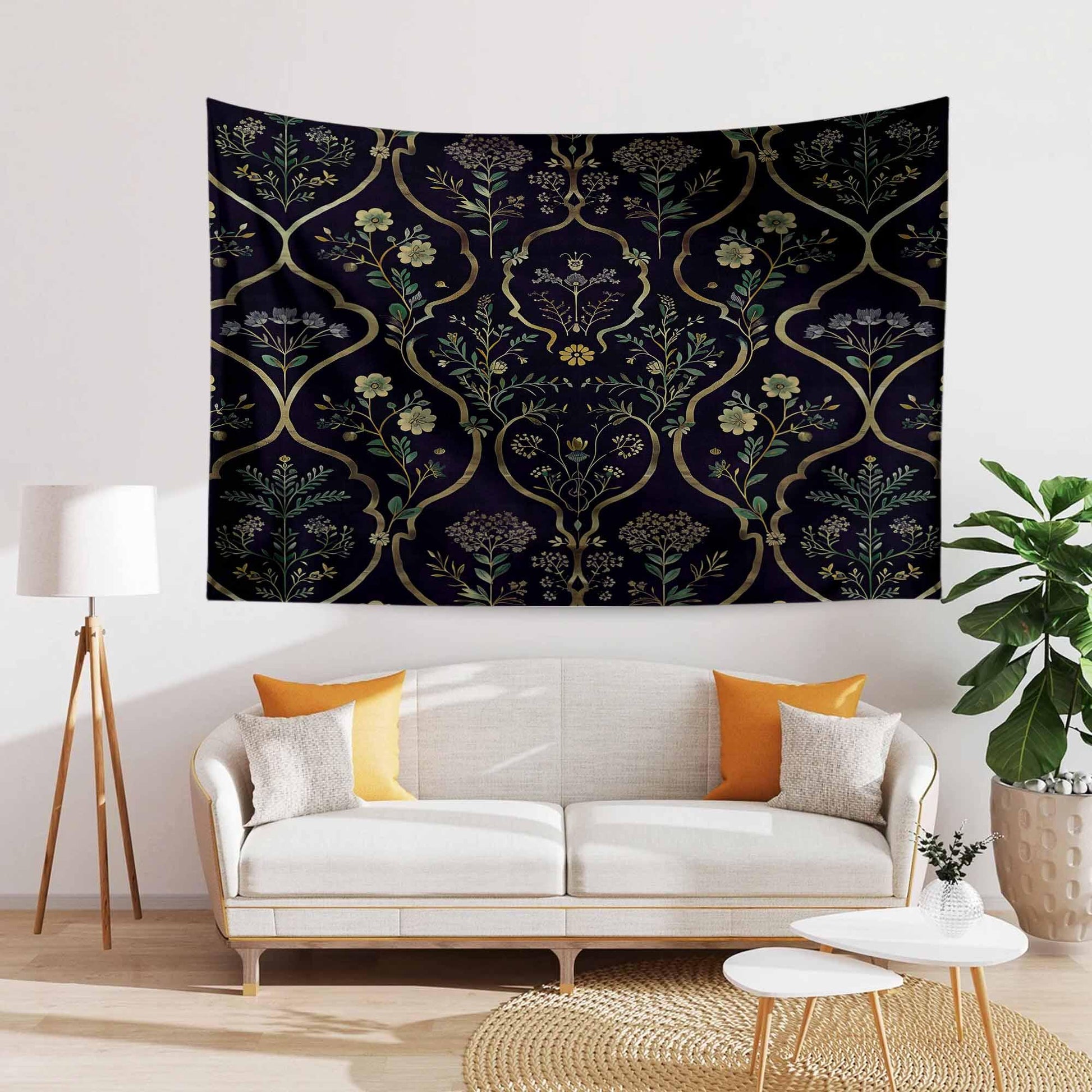 Floral French Wall Tapestry Dark botanical Verdure Eclectic textile Wall Decor Medieval Tapestry dark academia decor Flower tapestry vintage