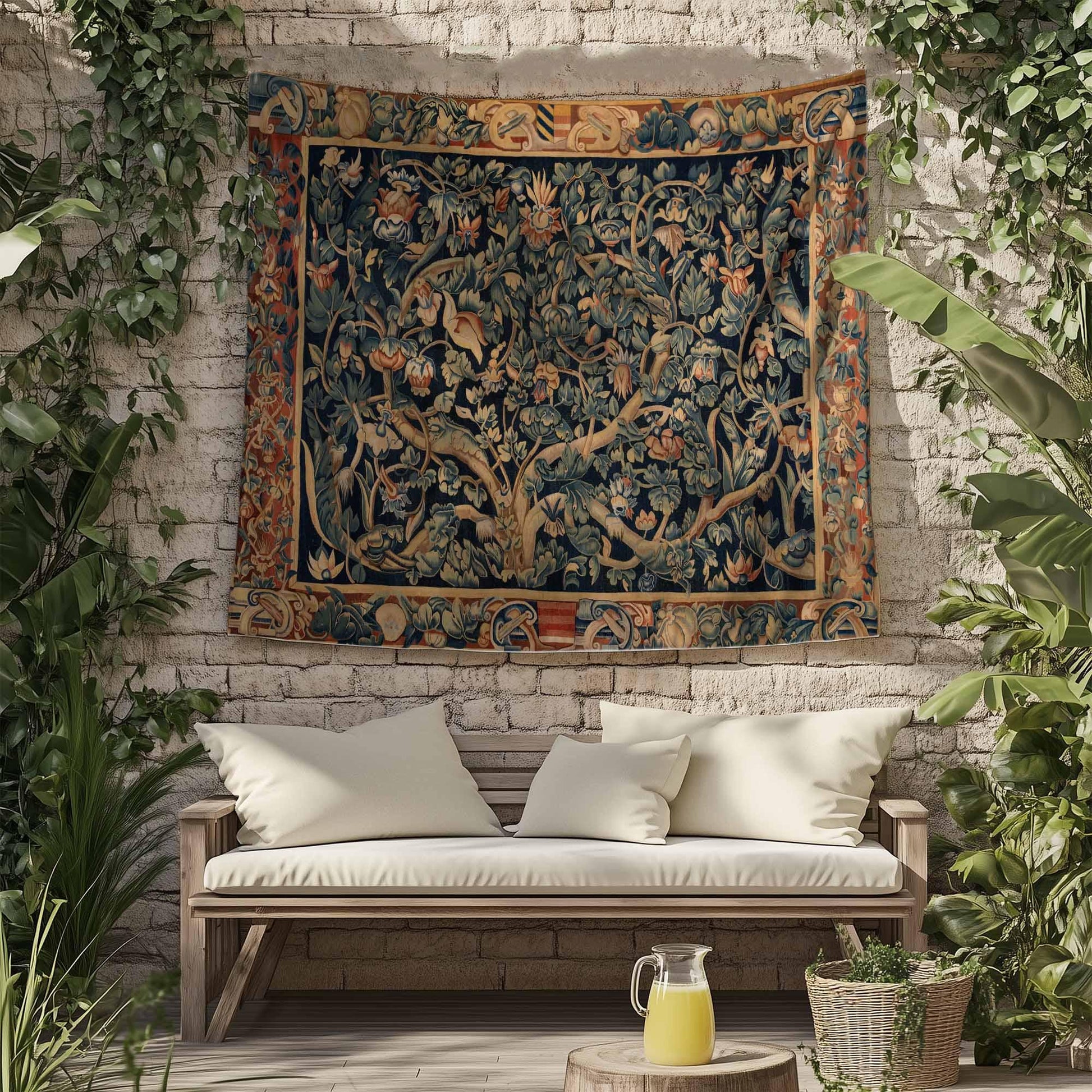 Antique Framed Large French Tapestry Wall Art Hanging, Vintage Dark Floral Cottagecore Decor, Vintage Wall Tapestries, lightweight tapestry