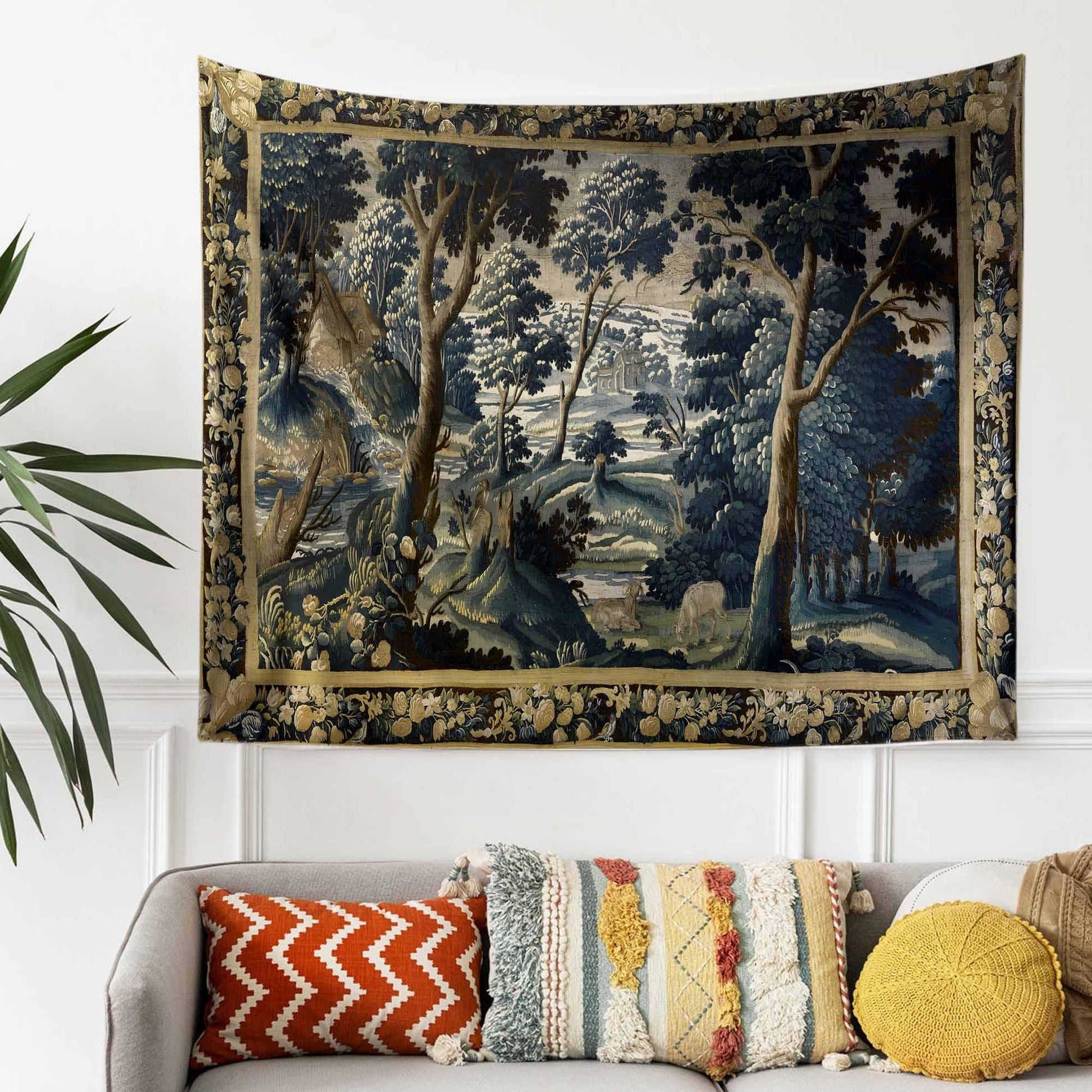 Fairy Forest Medieval Tapestry Wall Decor, Ethereal Dark Academia, Mystic Woodland, Botanical Forestcore Hanging, Dark Fantasy Wall Tapestry