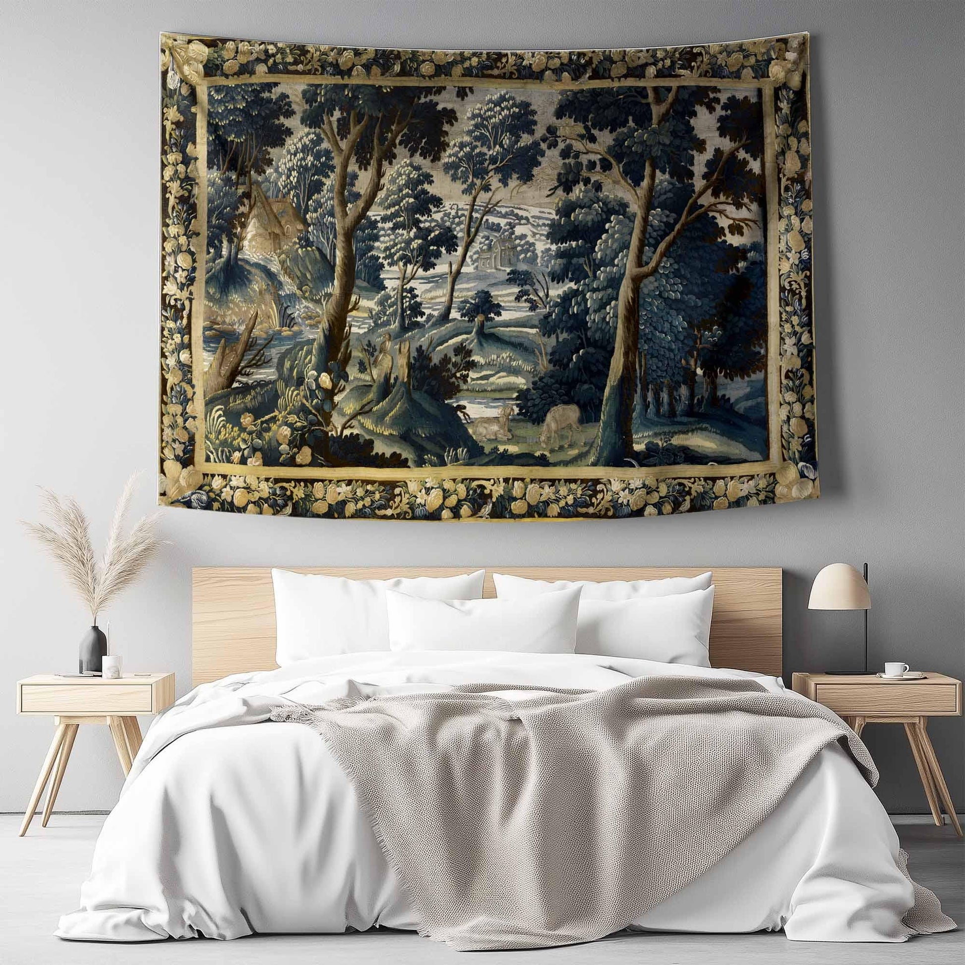 Fairy Forest Medieval Tapestry Wall Decor, Ethereal Dark Academia, Mystic Woodland, Botanical Forestcore Hanging, Dark Fantasy Wall Tapestry