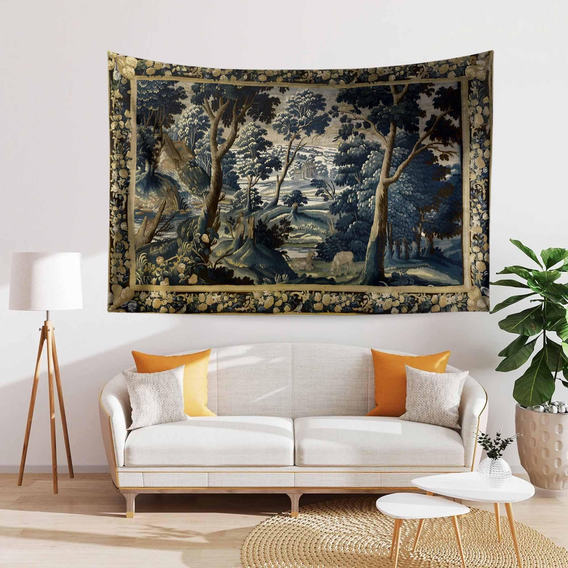 Fairy Forest Medieval Tapestry Wall Decor, Ethereal Dark Academia, Mystic Woodland, Botanical Forestcore Hanging, Dark Fantasy Wall Tapestry