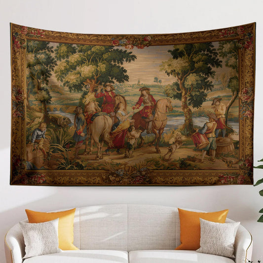 Vintage French Kings Pipers Wall Tapestry – Boho Bedroom & Living Room Decor, Detailed Artwork Textile, Unique Home Accent