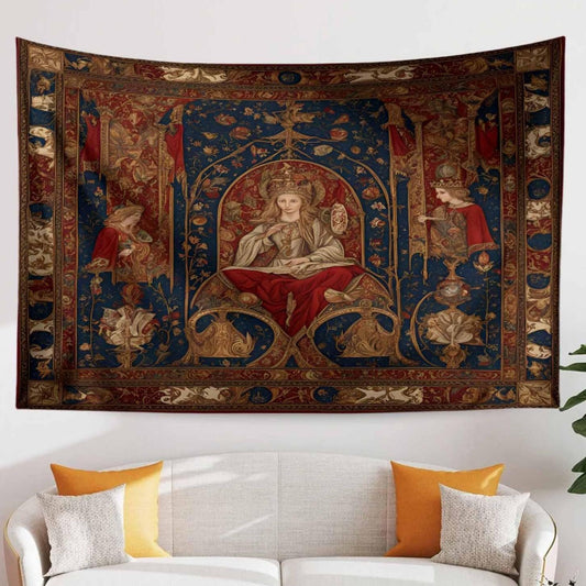 French Princess Medieval Tapestry Wall Hanging, Vintage Goth Decor, Chateau Bedroom Art, Renaissance Style Textile, Elegant Historical Gift