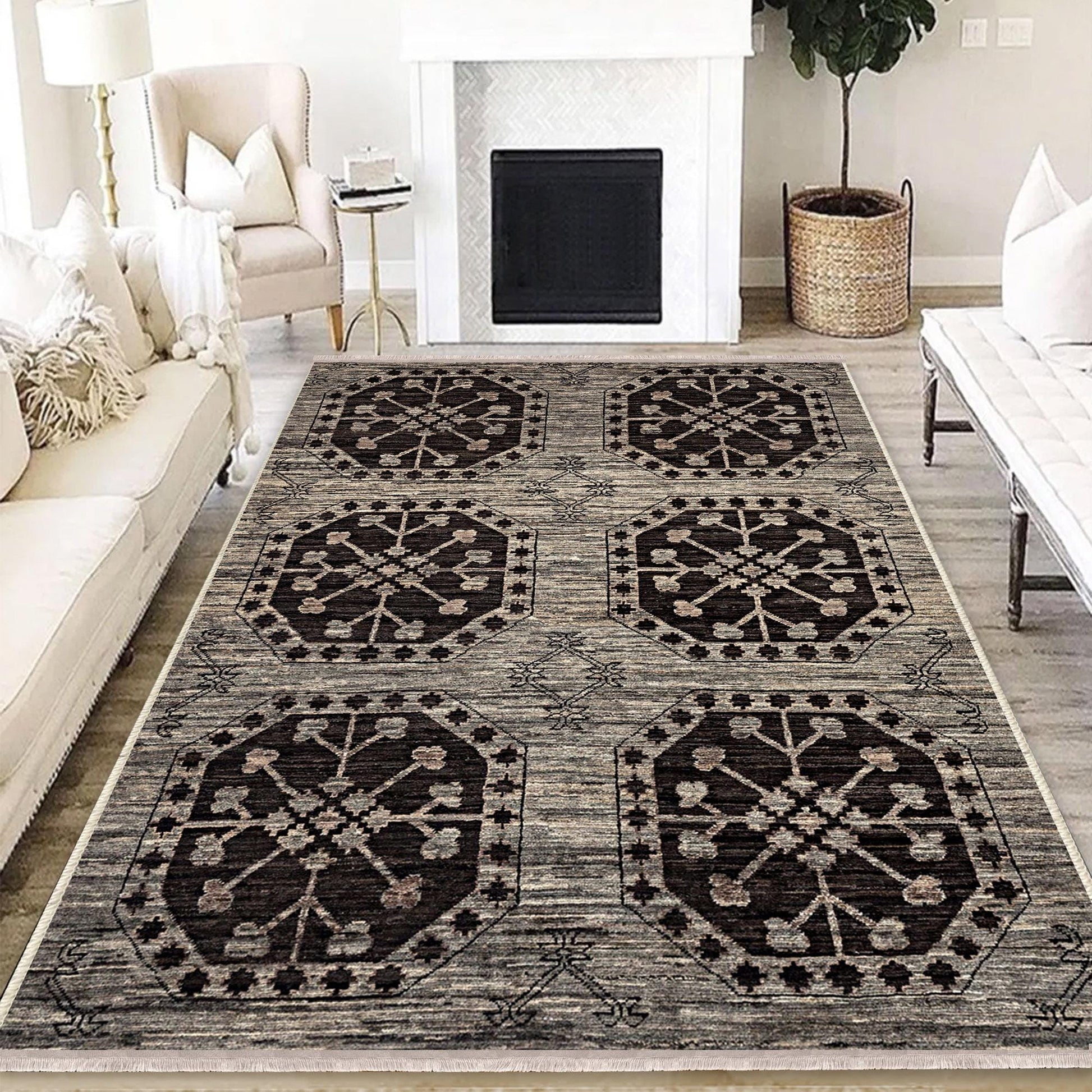 Authentic Ethnic Retro Persian Anatolian Turkish Kilim Area Rug, Washable Non Slip Living Room Rugs with pillow case gift, Brown Retro Rug