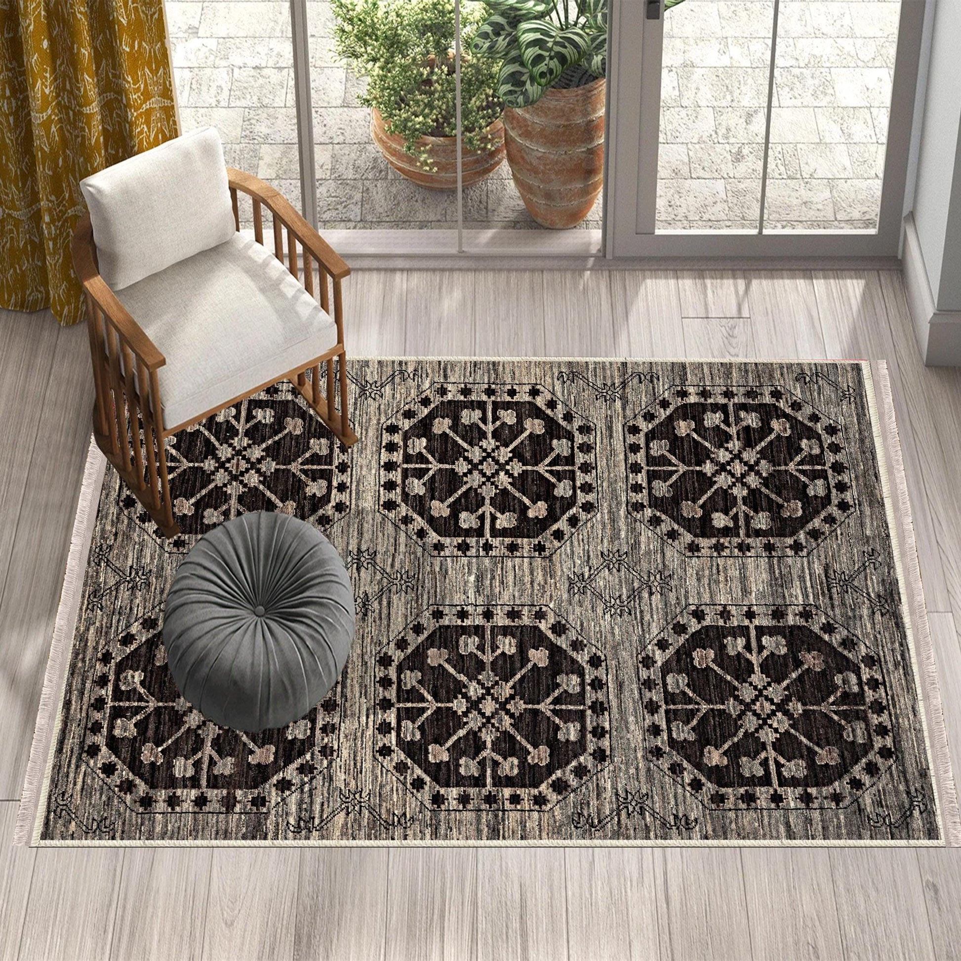 Authentic Ethnic Retro Persian Anatolian Turkish Kilim Area Rug, Washable Non Slip Living Room Rugs with pillow case gift, Brown Retro Rug