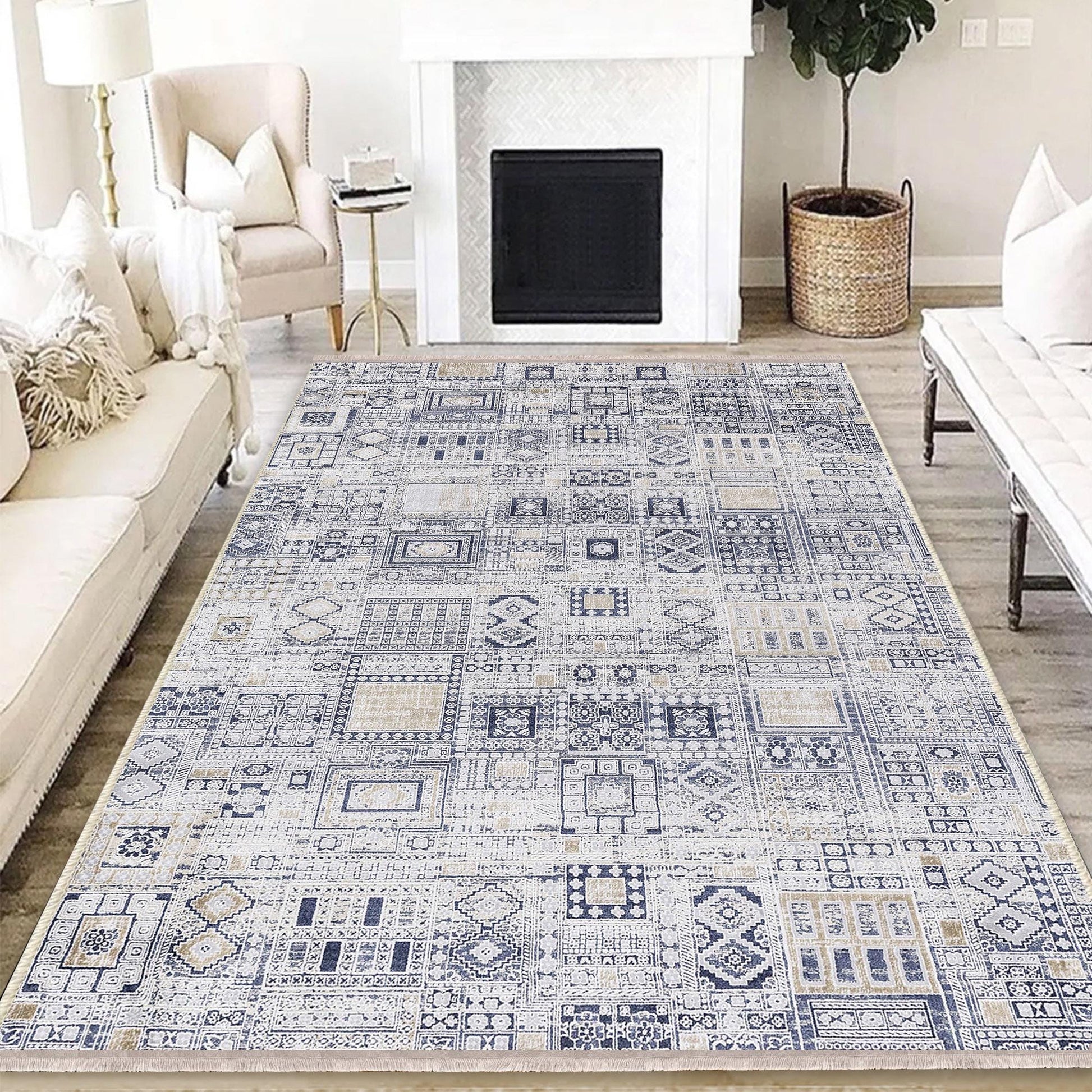 Authentic Ethnic Retro Persian Anatolian Turkish Kilim Area Rug, Washable Non Slip Living Room Rugs with pillow case gift, Brown Retro Rug