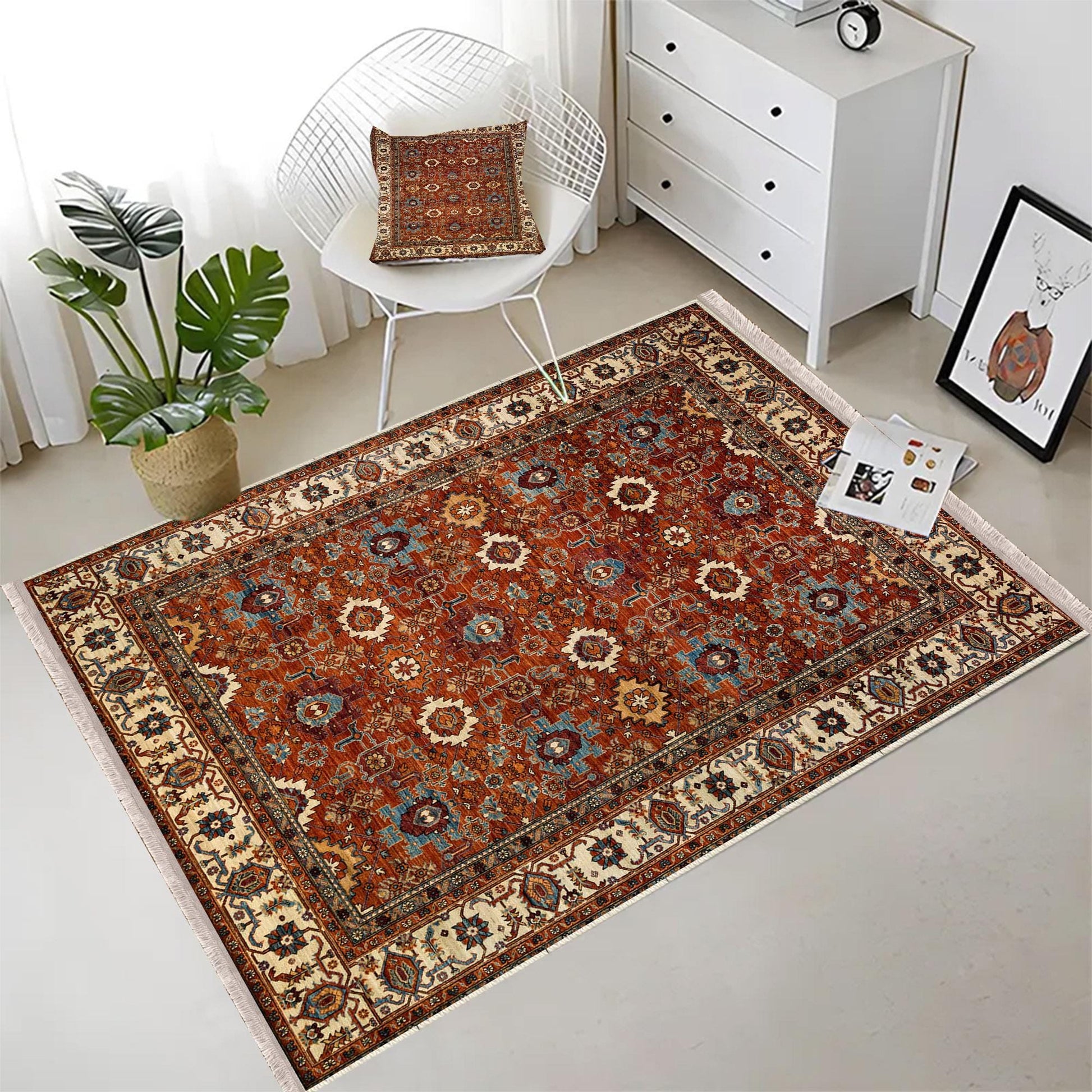 Brown Southwest Classic Area Rug|Ethnic Print Turkish Rug|Vintage Carpet|Washable Living Room Rug|Ottoman Court Carpet|Traditional Decor